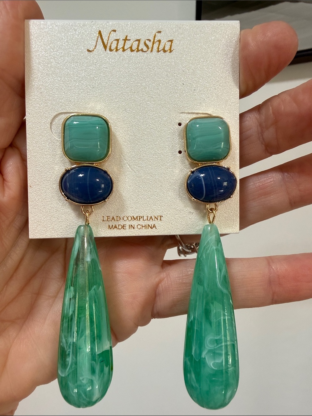 Natasha Couture Teal, Navy & Mint Drop Earrings
